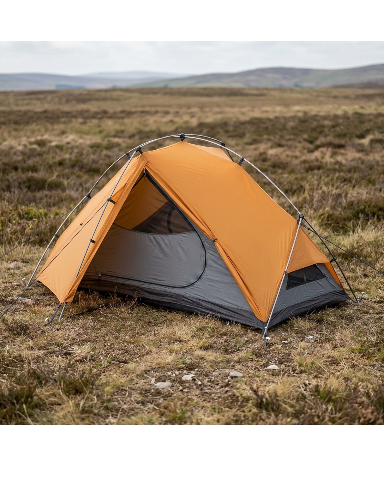 Rglvn One Person Low-Profile Wedge Tent Ochre Graphite - Lifestyle view