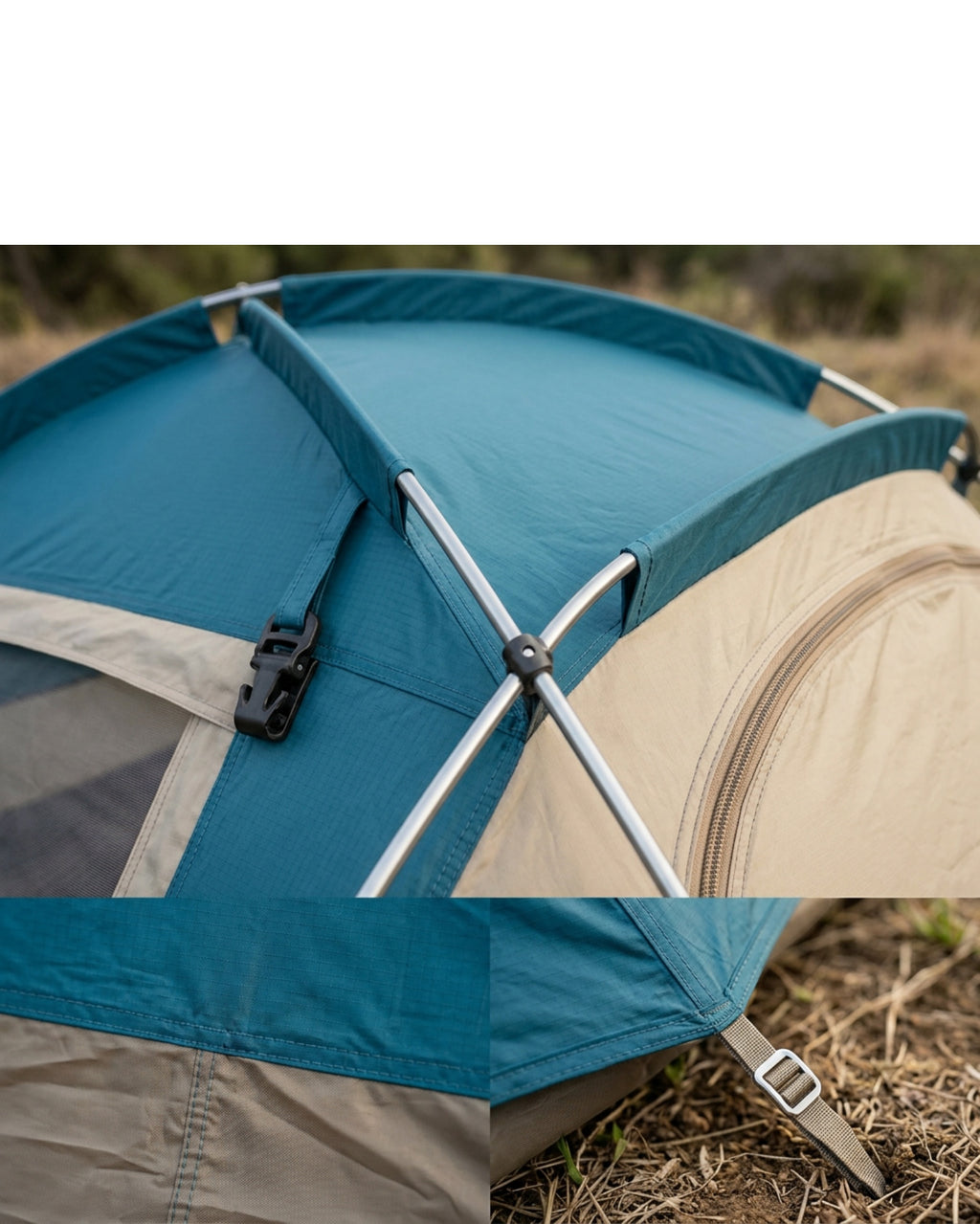 Rglvn Two Person External-Frame Dome Tent Petrol Sand - Detail view